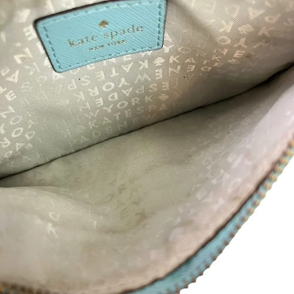 Kate Spade New York Aqua Blue Wristlet Coin Purse 100% Cow Hide Genuine Leather
